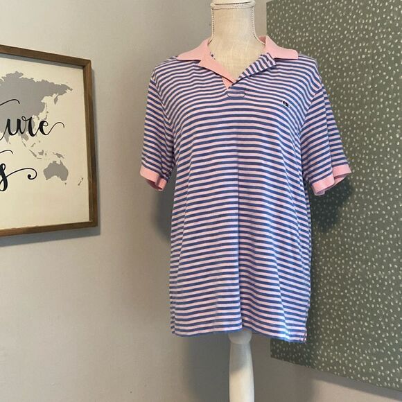 Vineyard Vines Blue & Pink Striped Collegiate Fit Short Sleeve Polo Shirt Size M - Picture 1 of 7